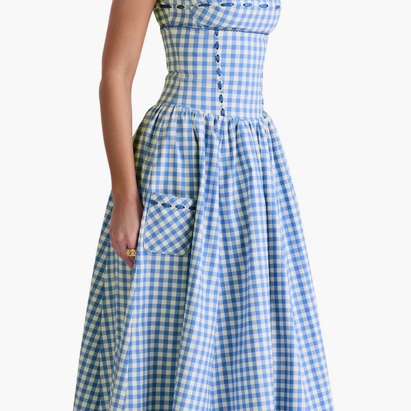 House of CB Blue and White Gingham Midi Dress - Picture 2 of 3